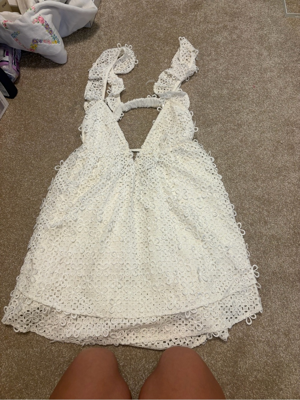 For Love & Lemons White Floral Eyelet Mini Dress